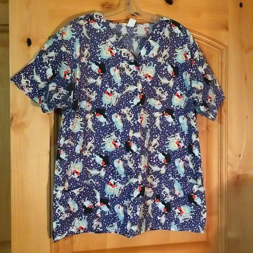 Cat and dog print scrub top